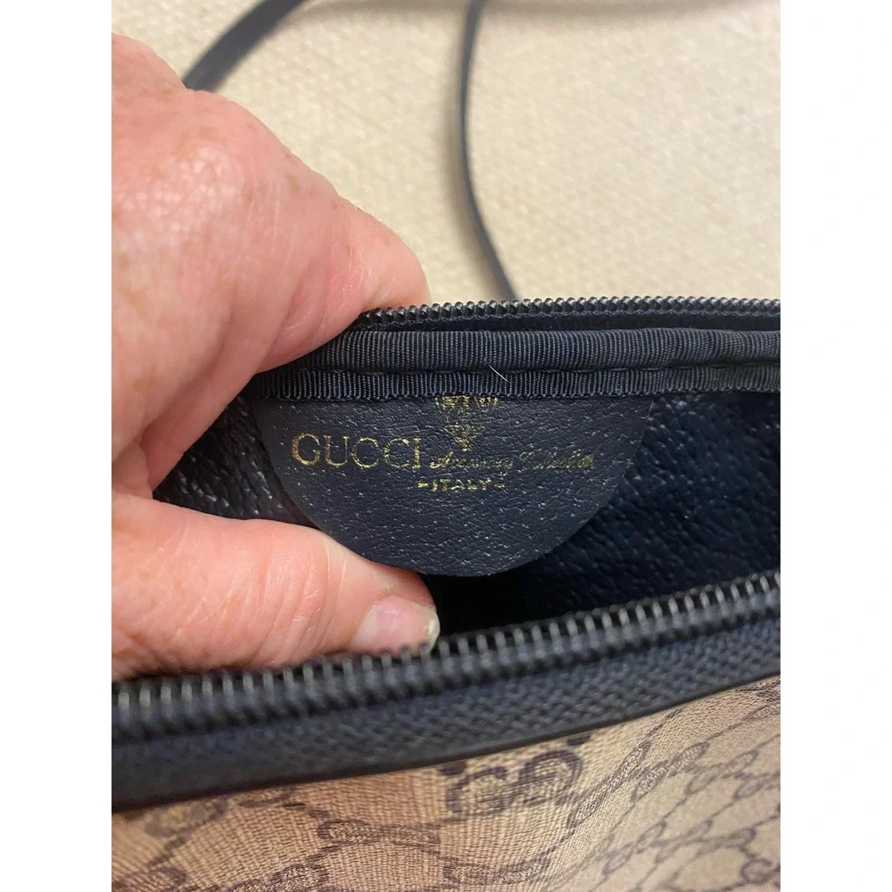 Gucci Vintage GG Supreme Coated Canvas Leather Bag Navy Blue Monogram